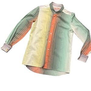 BUGATCHI UOMO S moulting coloured fade grandfather collar long sleeve shirt